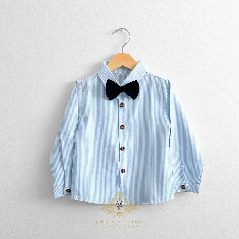 NWT Handsome Boys Dress Shirt, Bow Tie, Pants & Suspenders Matching Set Blue 2T